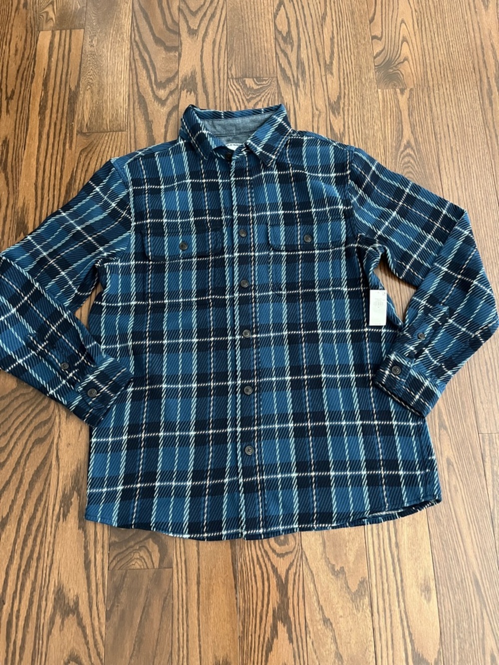 Old Navy Blue and Black Plaid Button-Down Shirt